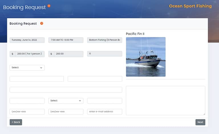Confirm Booking Request for charter fishing trip
